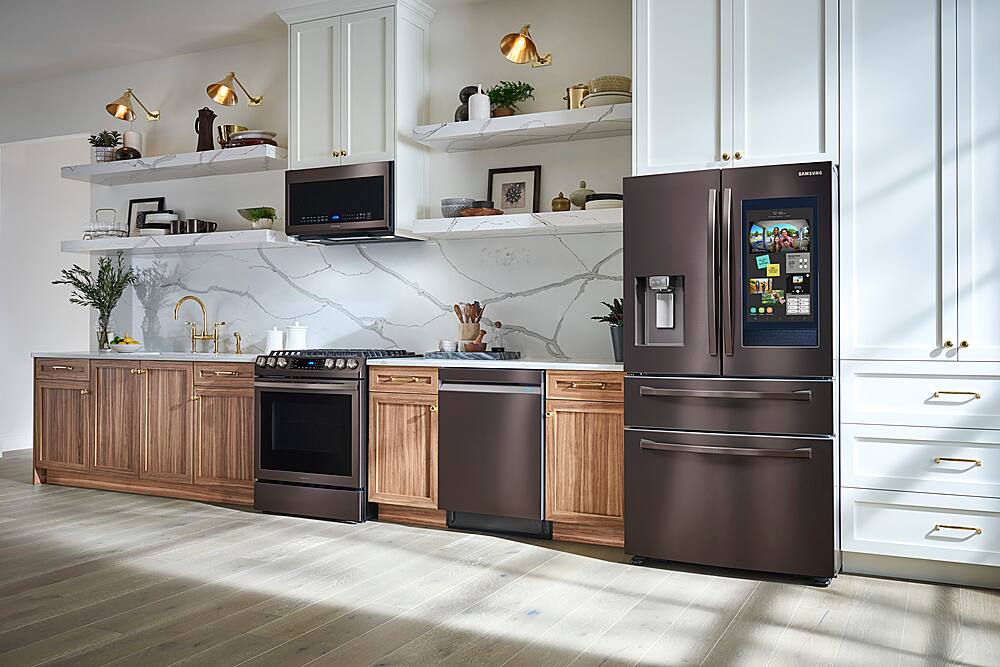 Alt View 5. Samsung - 27.7 cu. ft. 4-Door French Door Smart Refrigerator with Family Hub - Tuscan Stainless Steel.