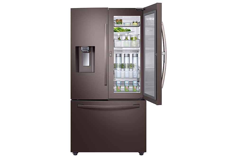 Front. Samsung - 27.8 Cu. Ft. French Door Fingerprint Resistant Refrigerator with Food Showcase - Tuscan Stainless Steel.