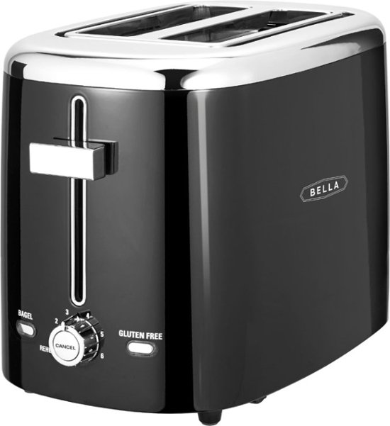 Angle Zoom. Bella - 2-Slice Extra-Wide/Self-Centering-Slot Toaster - Black With Stainless Steel Accents.