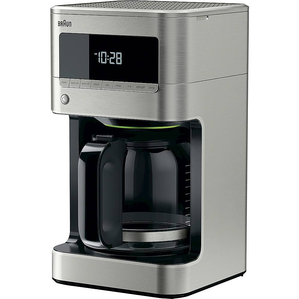 Left View: Braun - BrewSense 12-Cup Coffee Maker - Stainless Steel/White