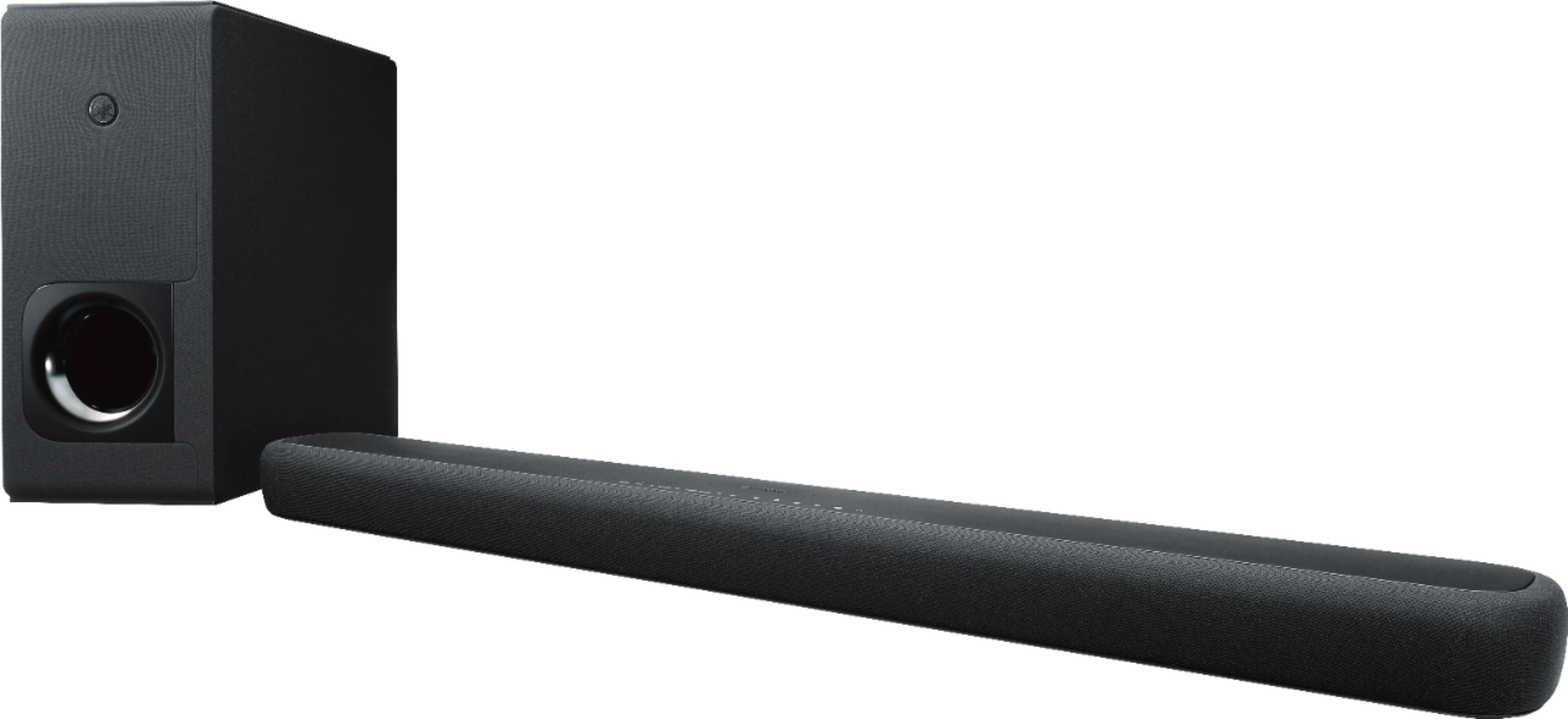 Left. Yamaha - 2.1-Channel Soundbar with Wireless Subwoofer and Alexa Built-in - Black.