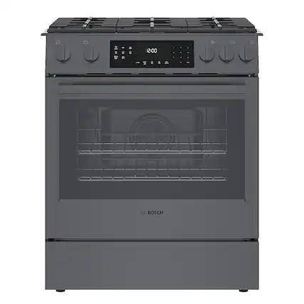Front. Bosch - 800 Series 4.8 Cu. Ft. Slide-In Gas Convection Range with Self-Cleaning - Black stainless steel.