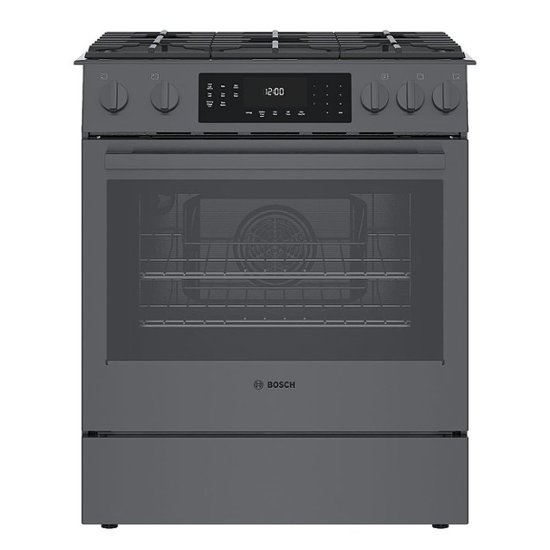 Front Zoom. Bosch - 800 Series 4.8 Cu. Ft. Self-Cleaning Slide-In Gas Convection Range - Black stainless steel.