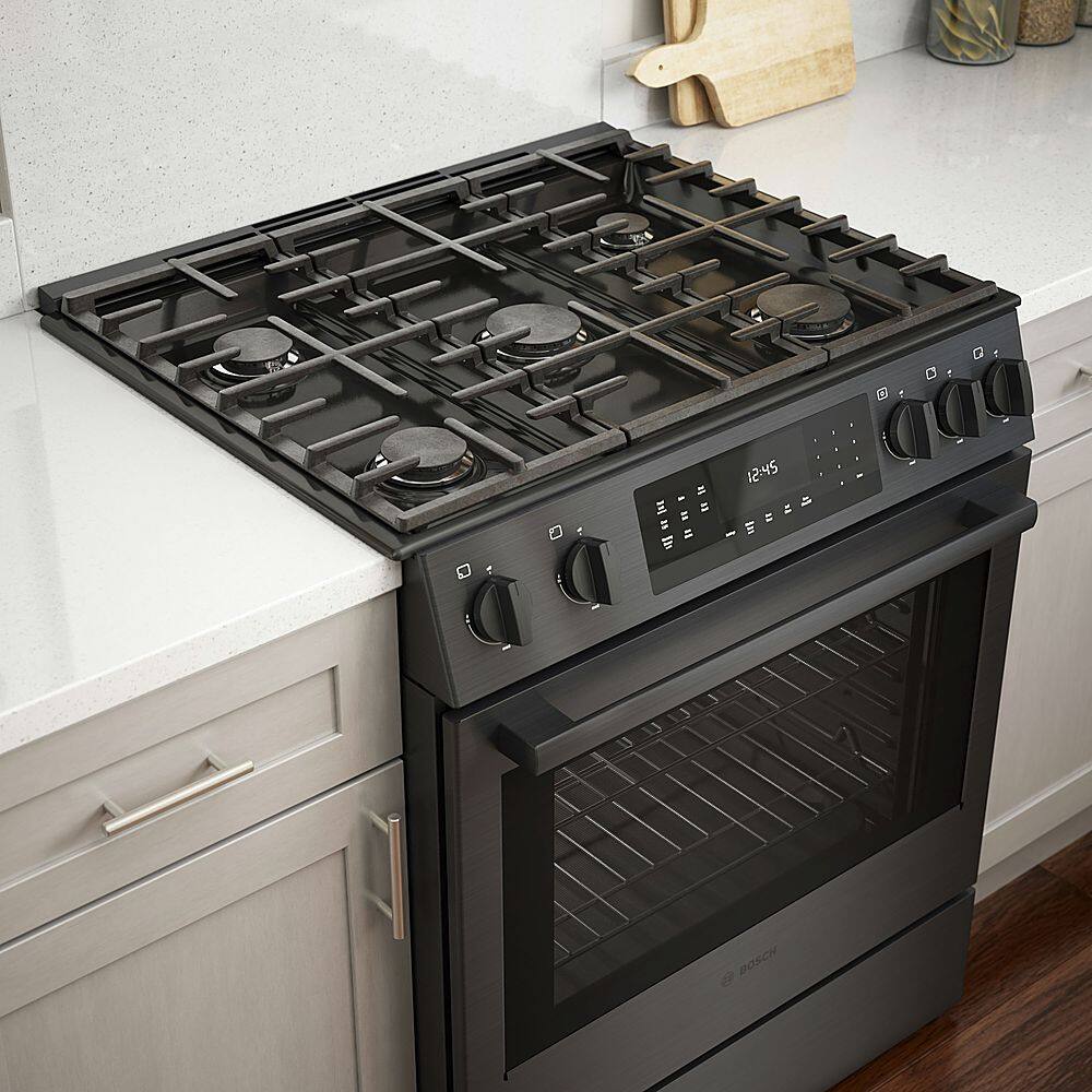 Alt View 19. Bosch - 800 Series 4.8 Cu. Ft. Slide-In Gas Convection Range with Self-Cleaning - Black stainless steel.