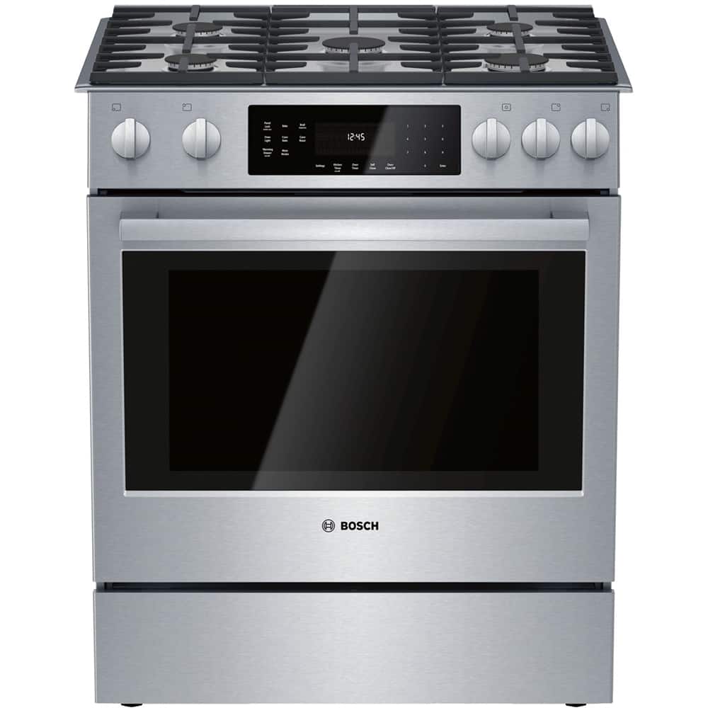 Bosch - 800 Series 4.8 Cu. Ft. Slide-In Gas Convection Range with Self-Cleaning and Dual Flame Burner - Stainless Steel
