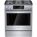 Bosch - 800 Series 30 in. Wide 4.8 Cu. Ft. Slide-In Gas Convection Range with Self-cleaning and 5 Dual Flame Burner - Stainless Steel
