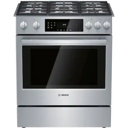 Front. Bosch - 800 Series 4.8 Cu. Ft. Slide-In Gas Convection Range with Self-Cleaning - Stainless steel.