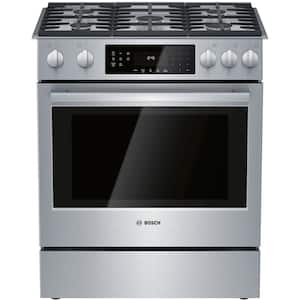 Bosch - 800 Series 4.8 Cu. Ft. Slide-In Gas Convection Range with Self-Cleaning and Dual Flame Burner - Stainless Steel