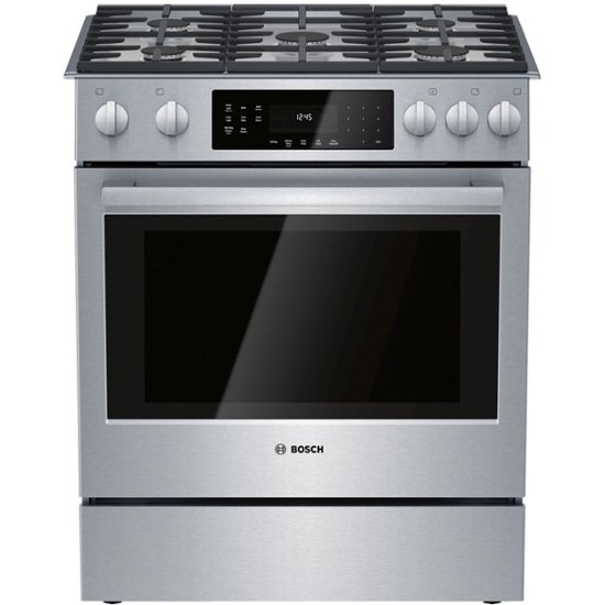Front Zoom. Bosch - 800 Series 4.8 Cu. Ft. Self-Cleaning Slide-In Gas Convection Range - Stainless steel.