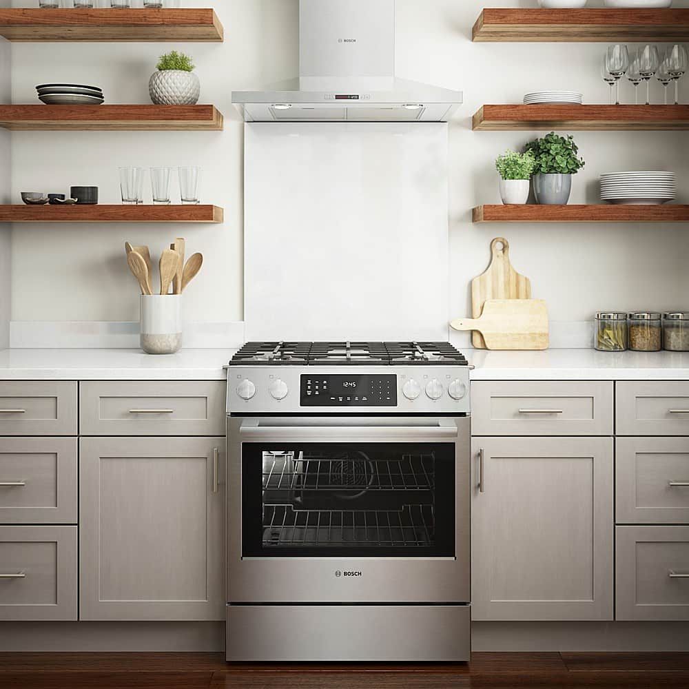 Alt View 20. Bosch - 800 Series 4.8 Cu. Ft. Slide-In Gas Convection Range with Self-Cleaning - Stainless steel.