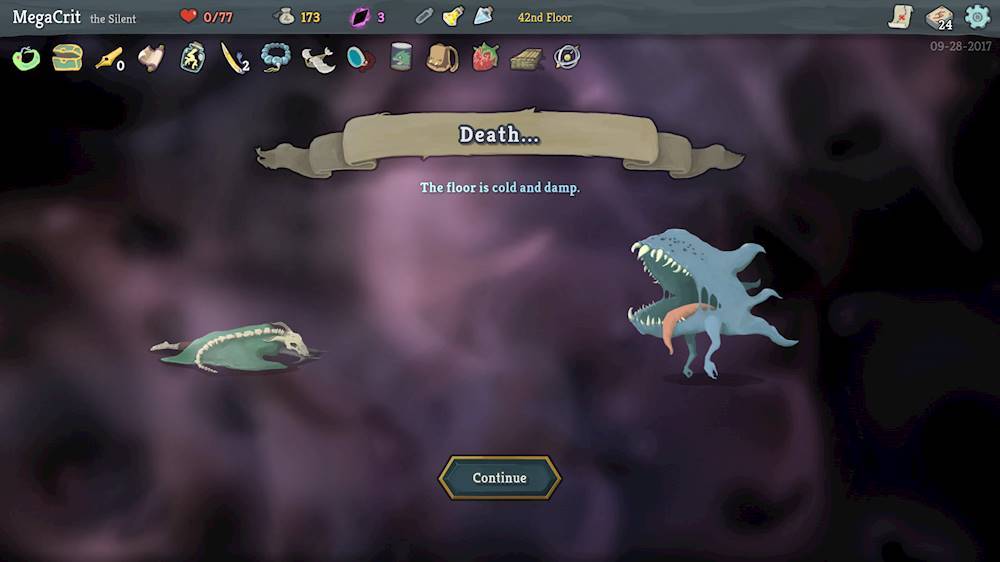 The image shows a video game with a character standing on a dark, damp floor. The character is facing a large sea creature, possibly a shark or a dragon, which is also present in the scene. The game appears to be a role-playing game, as the character is equipped with a sword. The game is set in a dark environment, which adds to the tension and challenge of the gameplay.