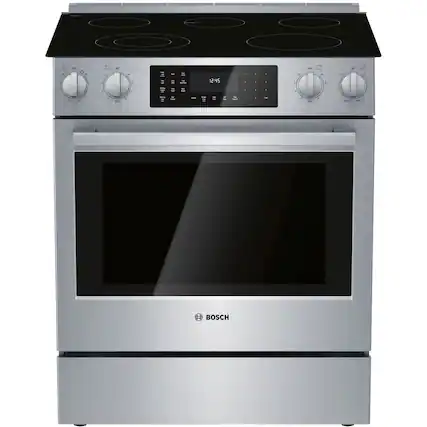 Front. Bosch - 800 Series 4.6 Cu. Ft. Slide-In Electric Convection Range with Self-Cleaning - Stainless steel.