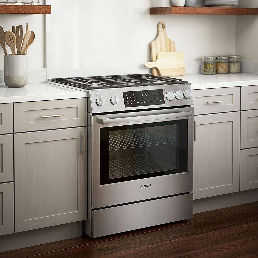 Alt View 17. Bosch - 800 Series 4.6 Cu. Ft. Slide-In Dual Fuel Convection Range with Self-Cleaning - Stainless steel.