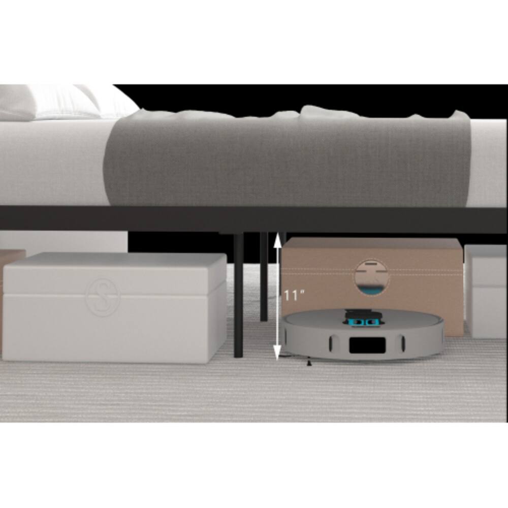 Left. LUCKY ONE - Queen Size Ceres Metal Bed with Walnut Wood Headboard and Footboard, Industrial Style, Metal Slats, No Box Spring Needed - Black.