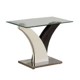 Manhattan Lane - Modern Two Tone Flared Base End Table with Glass Top - White and Gray