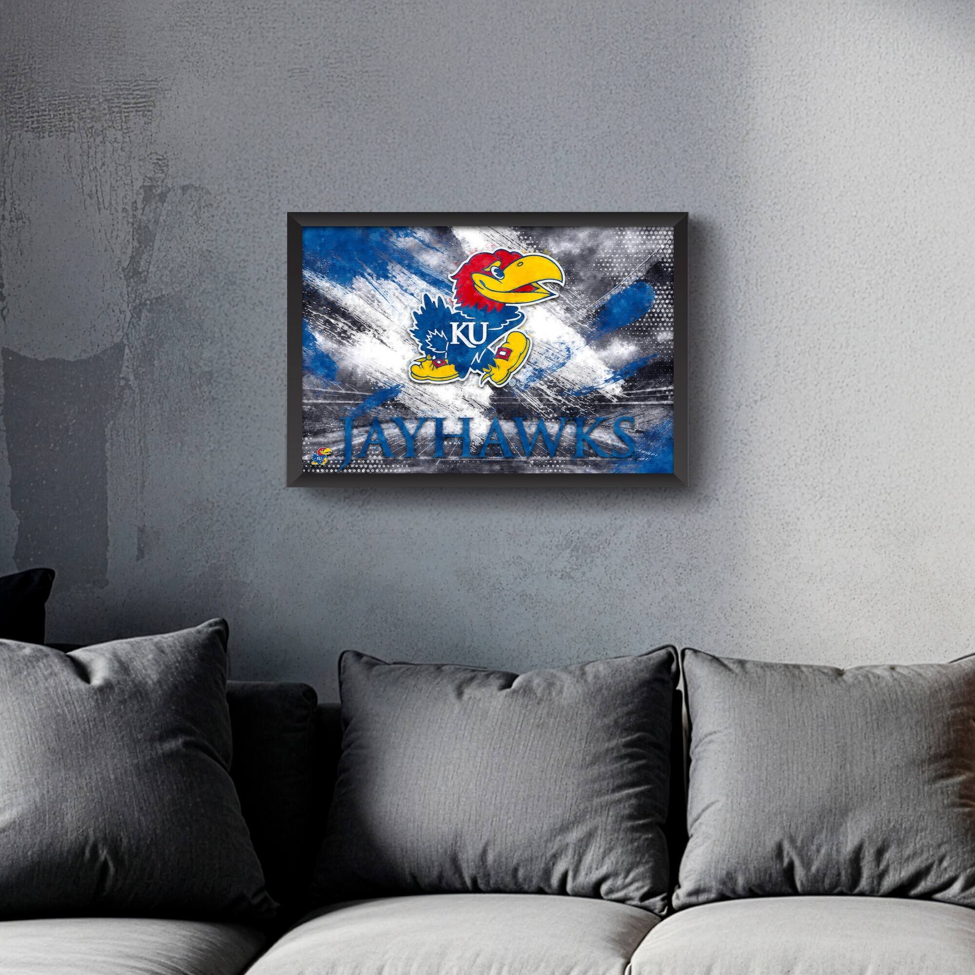 Alt View 1. Sporticulture - Kansas Jayhawks 14" x 20" Brush Stroke Logo Framed Art Print - Multicolor.