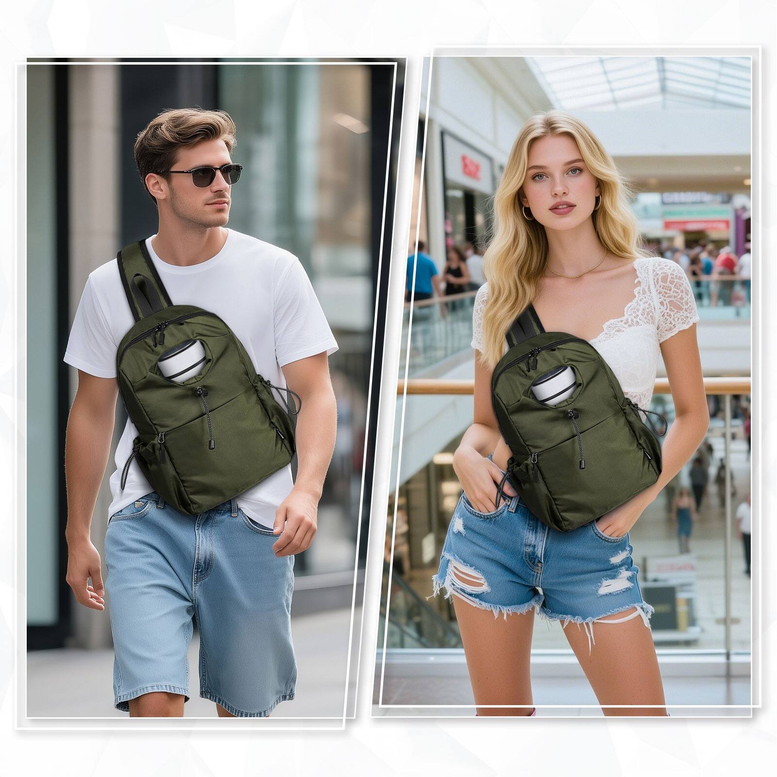 Alt View 5. Unique Bargains - Sling Bag Crossbody Backpack for Men Women with Waterproof USB & USB-C Port Bottle Holder Daypack for Travel & Commute - Green.