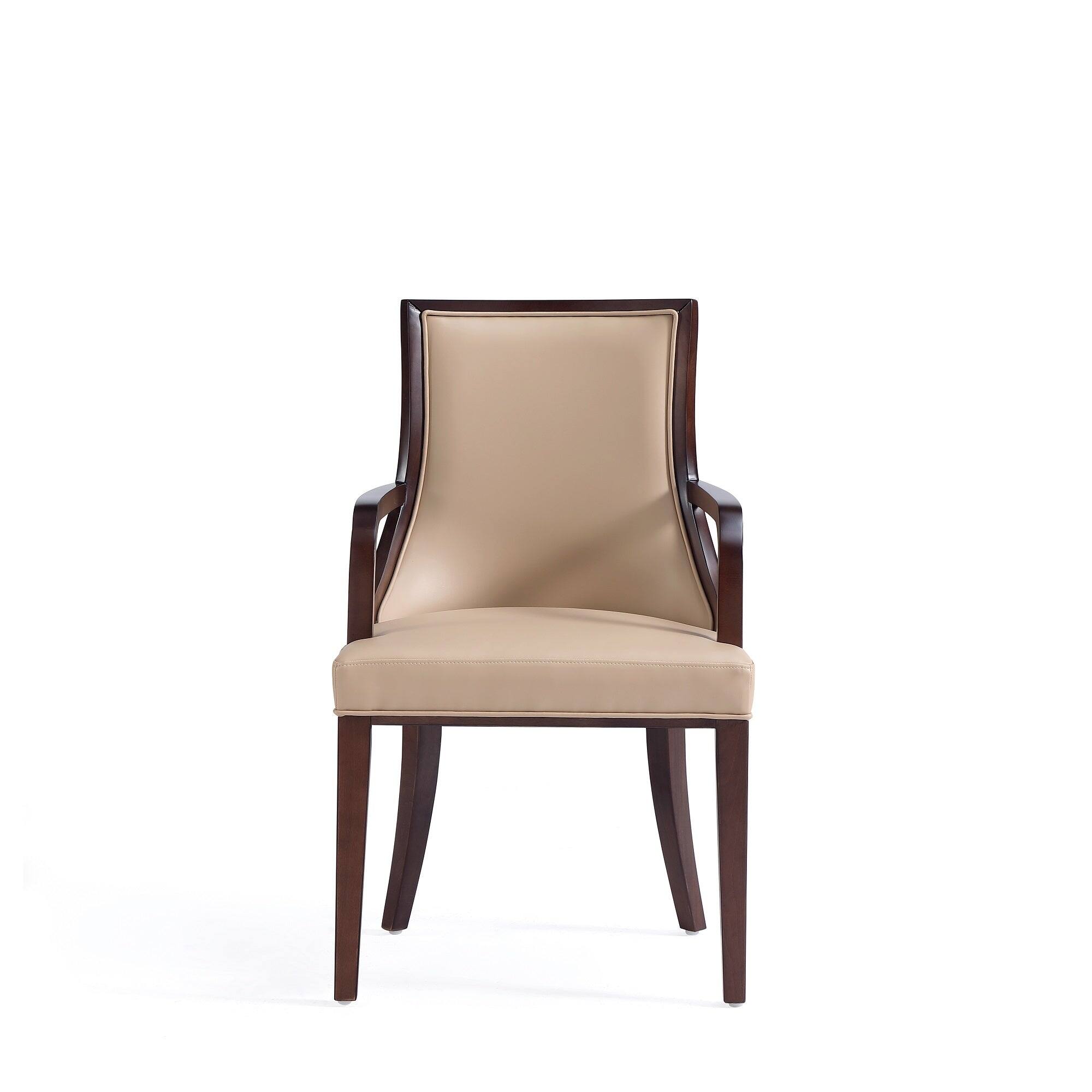 Back. Manhattan Comfort - Grand Traditional Wood Upholstered Dining Chair with Arms - Tan.