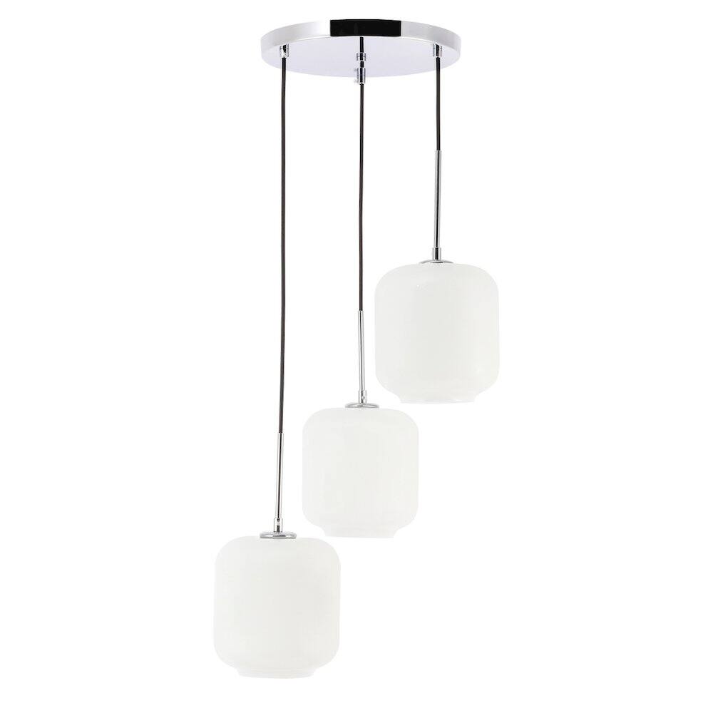 Alt View 3. Living District - Collier 3 Light Chrome And Frosted White Glass Pendant - Chrome And Frosted White Glass.