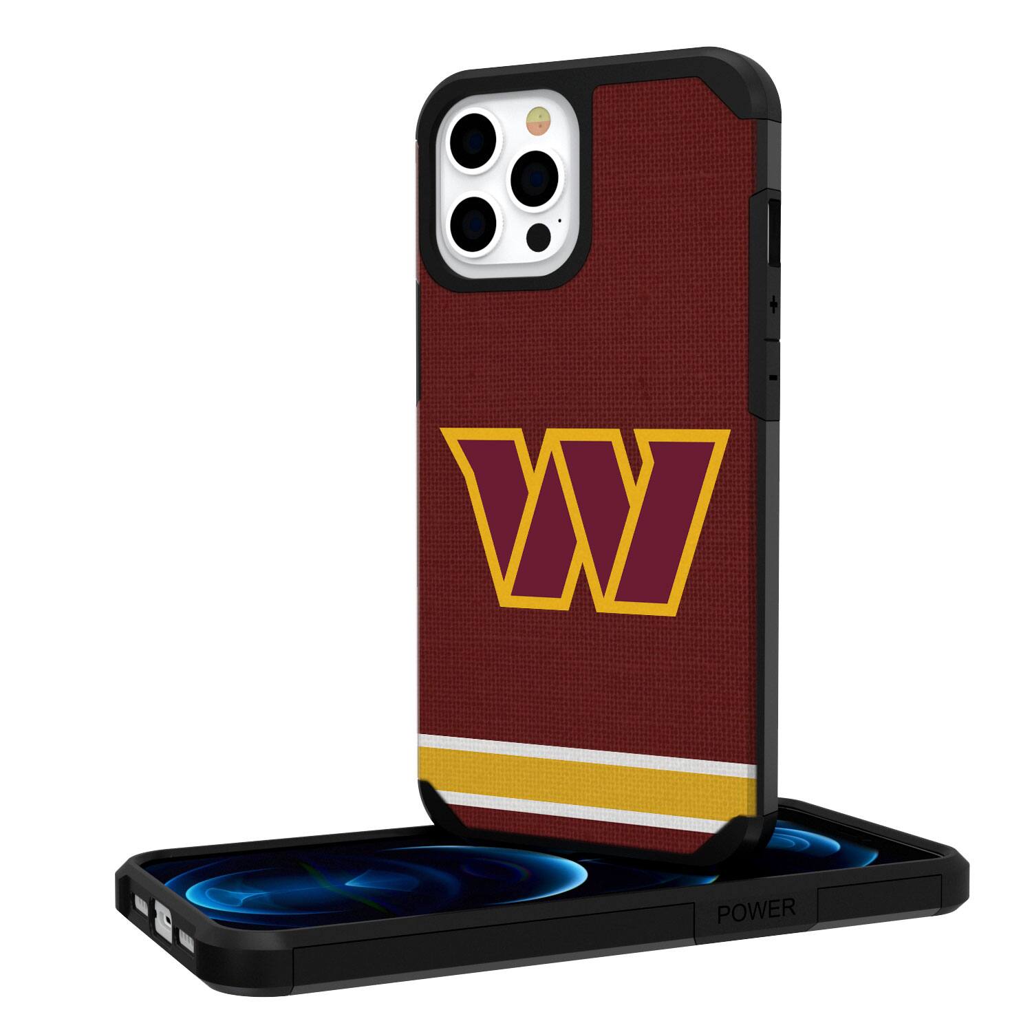 Front. Keyscaper - Washington Commanders iPhone Rugged Stripe Design Case - 15 Pro Max - Multicolor.