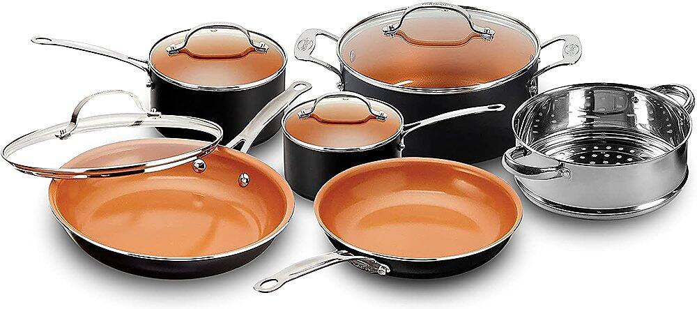 Left. Gotham Steel - 20-Piece Aluminum Ti-Ceramic Nonstick Cookware and Bakeware Set - Graphite.