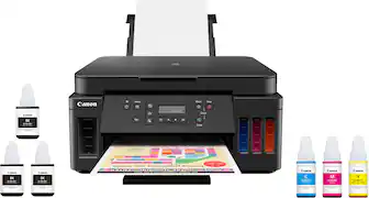 Front. Canon - PIXMA MegaTank G6020 Wireless All-In-One Inkjet Printer - Black.