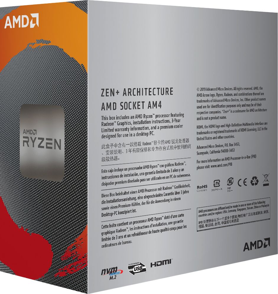 Best Buy: AMD Ryzen 3 3200G 2nd Generation 4-Core 4-Thread 3.6 GHz (4.0 GHz  Max Boost) Socket AM4 Unlocked Desktop Processor YD320GC5FIBOX