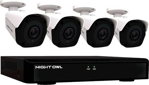 Night Owl - 8-Channel, 4-Camera Indoor/Outdoor Wired 4K 2TB NVR Surveillance System - Black/White