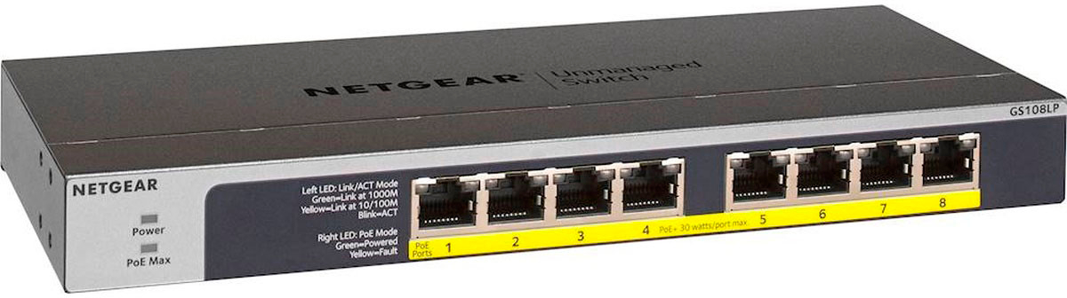 zuigen Vermoorden Berg NETGEAR 8-Port 10/100/1000 Gigabit Ethernet PoE/PoE+ Unmanaged Switch  GS108LP100NAS - Best Buy