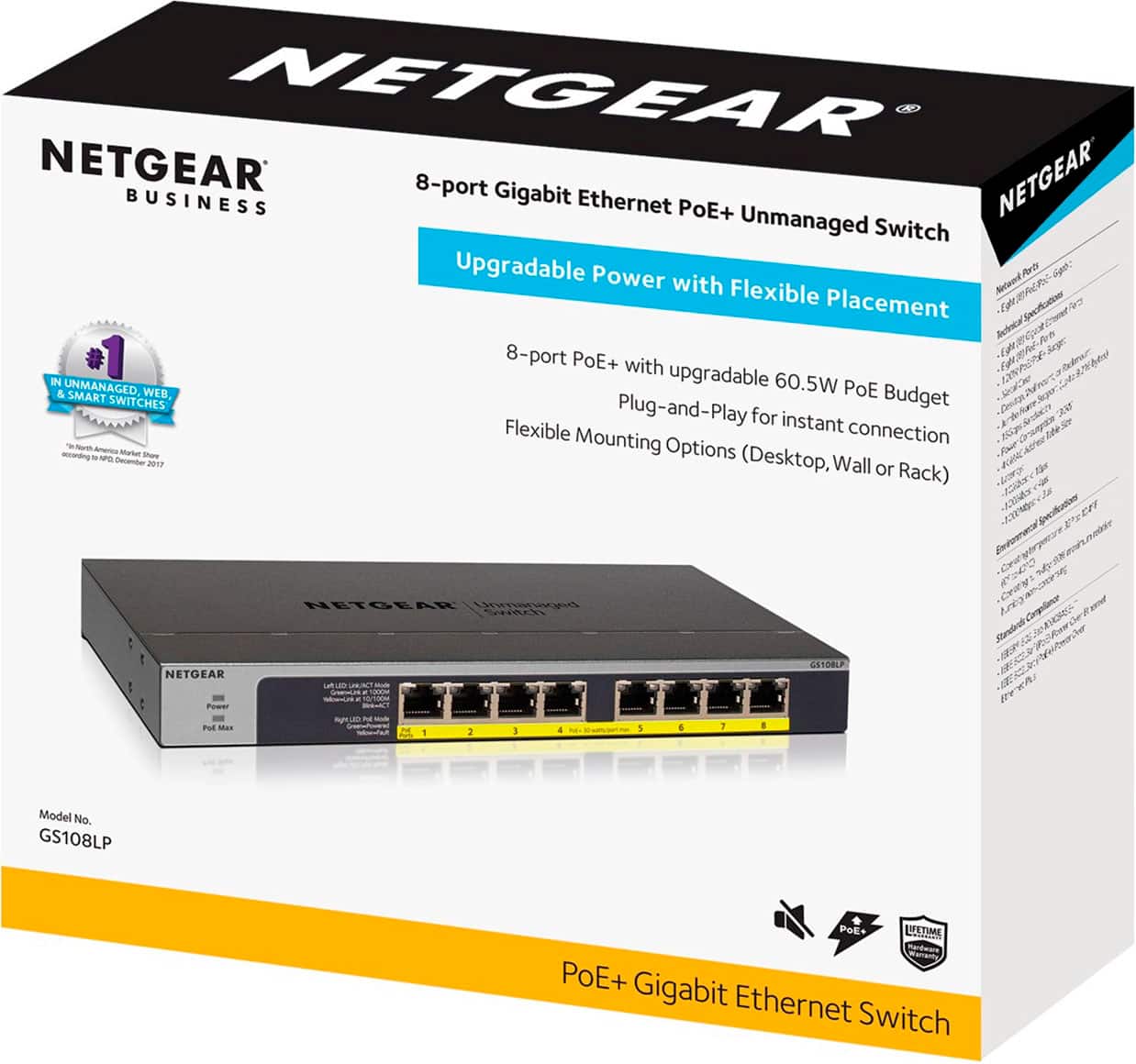 Alt View 12. NETGEAR - 8-Port 10/100/1000 Gigabit Ethernet PoE/PoE+ Unmanaged Switch.
