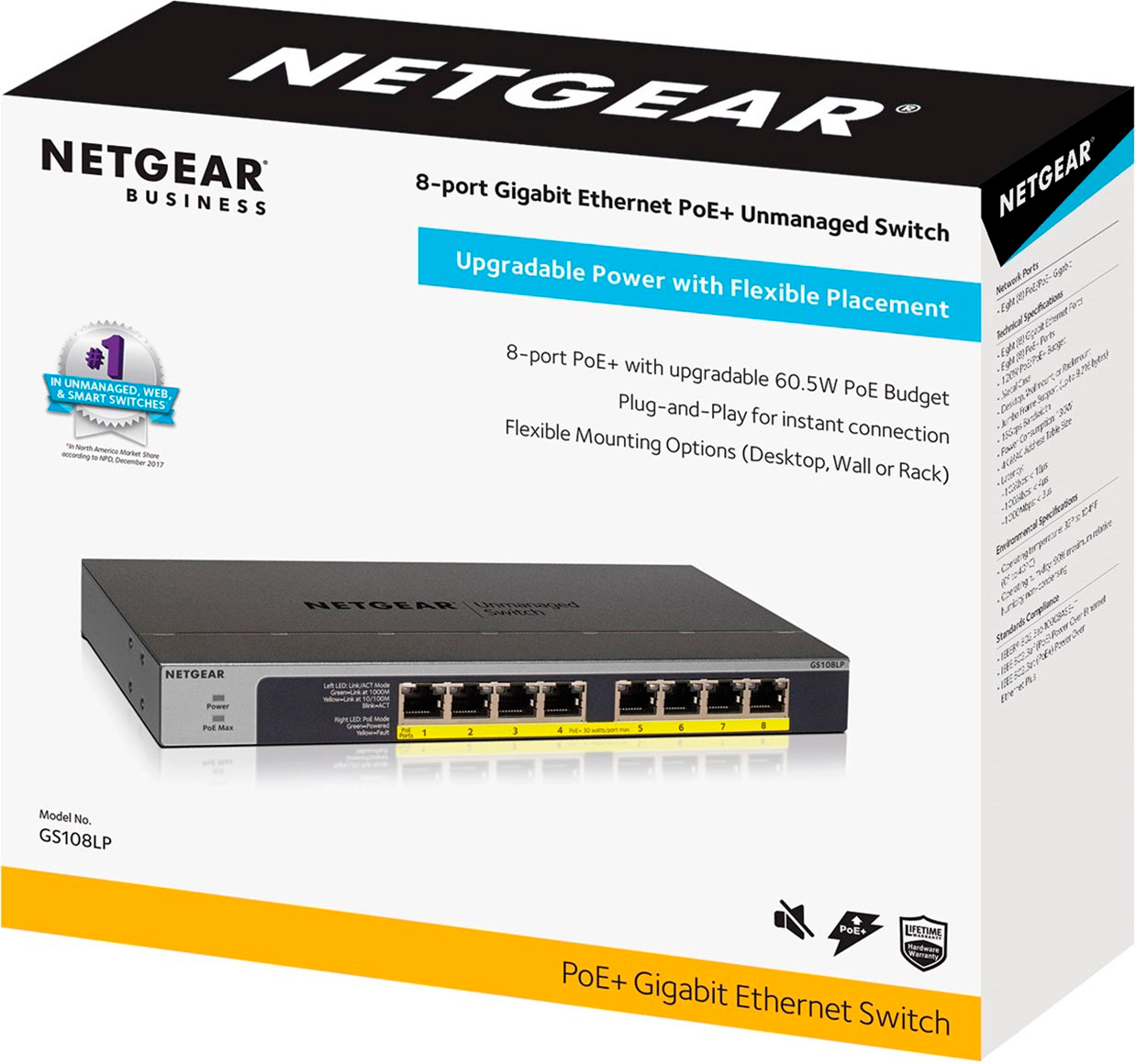 NETGEAR 8-Port 10/100/1000 Gigabit Ethernet PoE/PoE+ Unmanaged