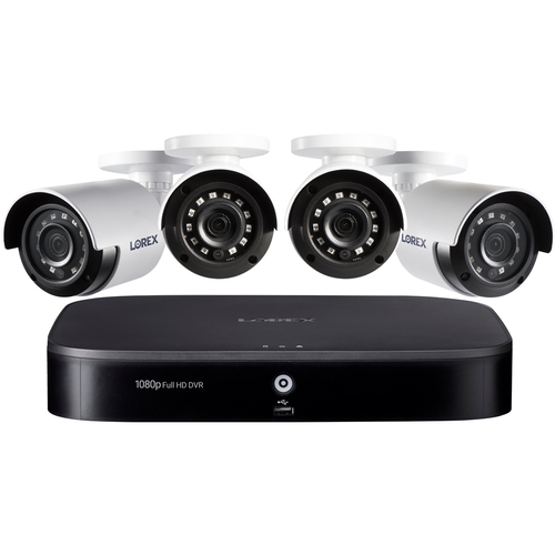 Lorex - 8-Channel, 4-Camera Indoor/Outdoor Wired 1080p 1TB DVR Surveillance System - Black/White