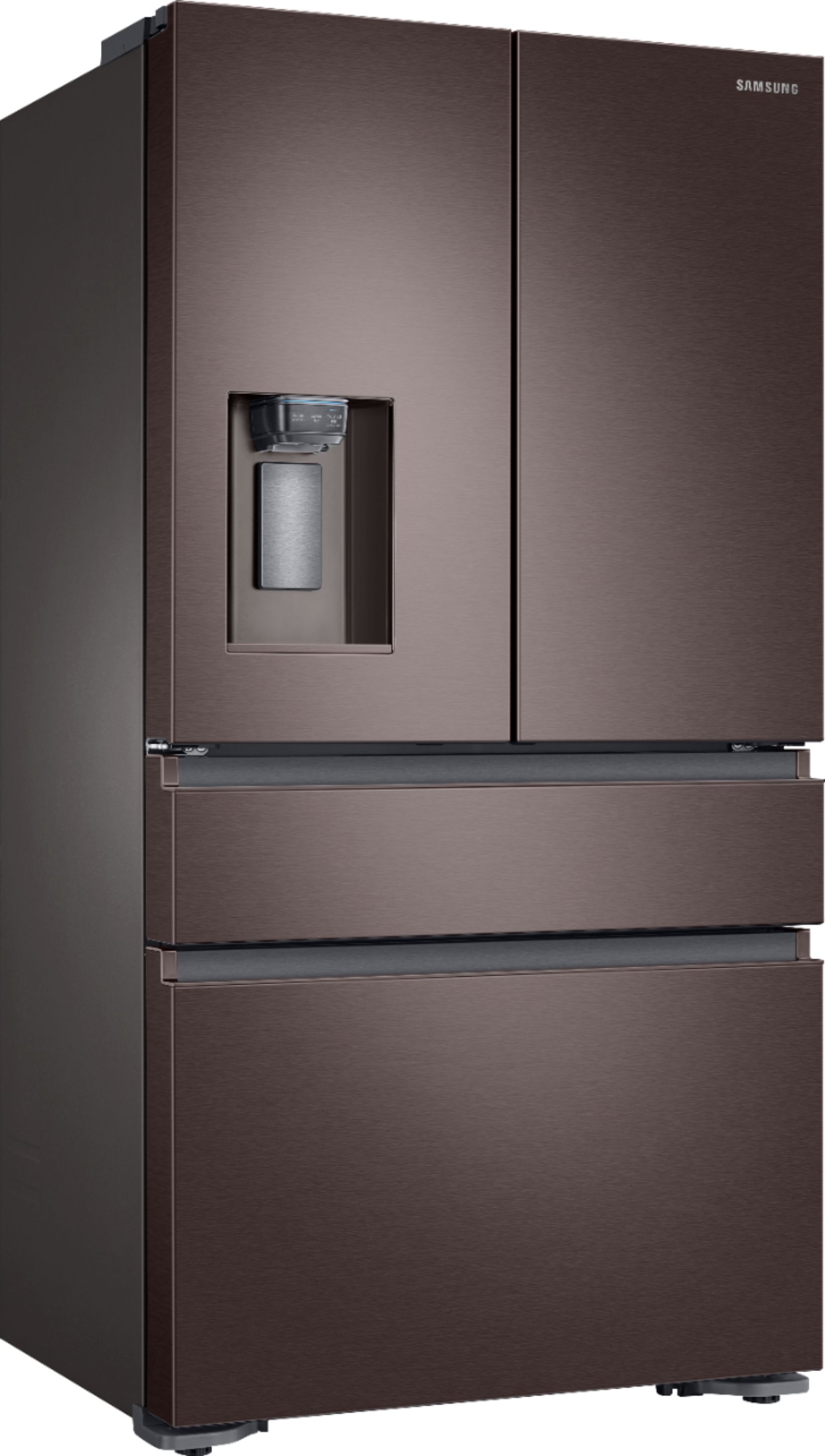 Angle View: Samsung - 22.6 Cu. Ft. 4-Door Flex French Door Counter-Depth Refrigerator - Tuscan Stainless Steel