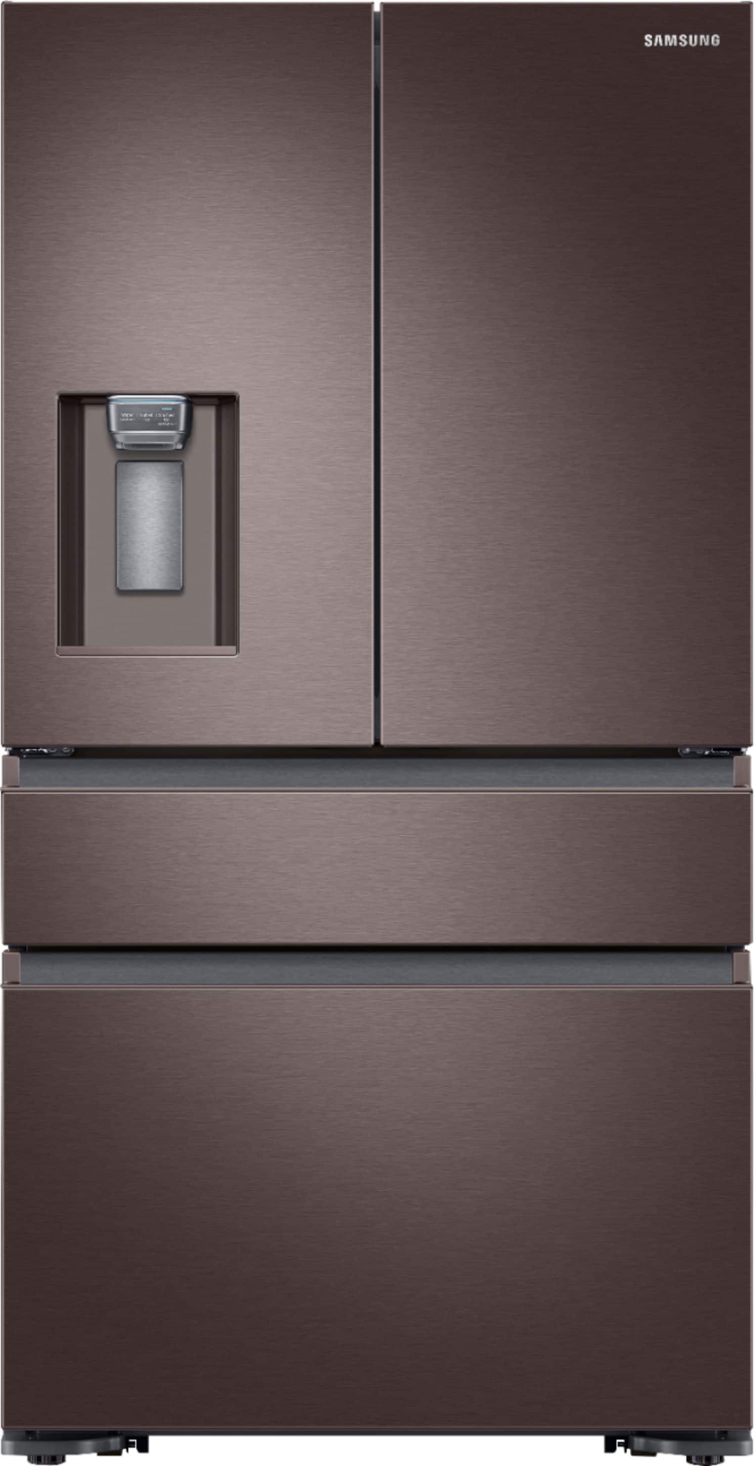 Front. Samsung - 22.6 Cu. Ft. 4-Door Flex French Door Counter-Depth Refrigerator - Tuscan Stainless Steel.