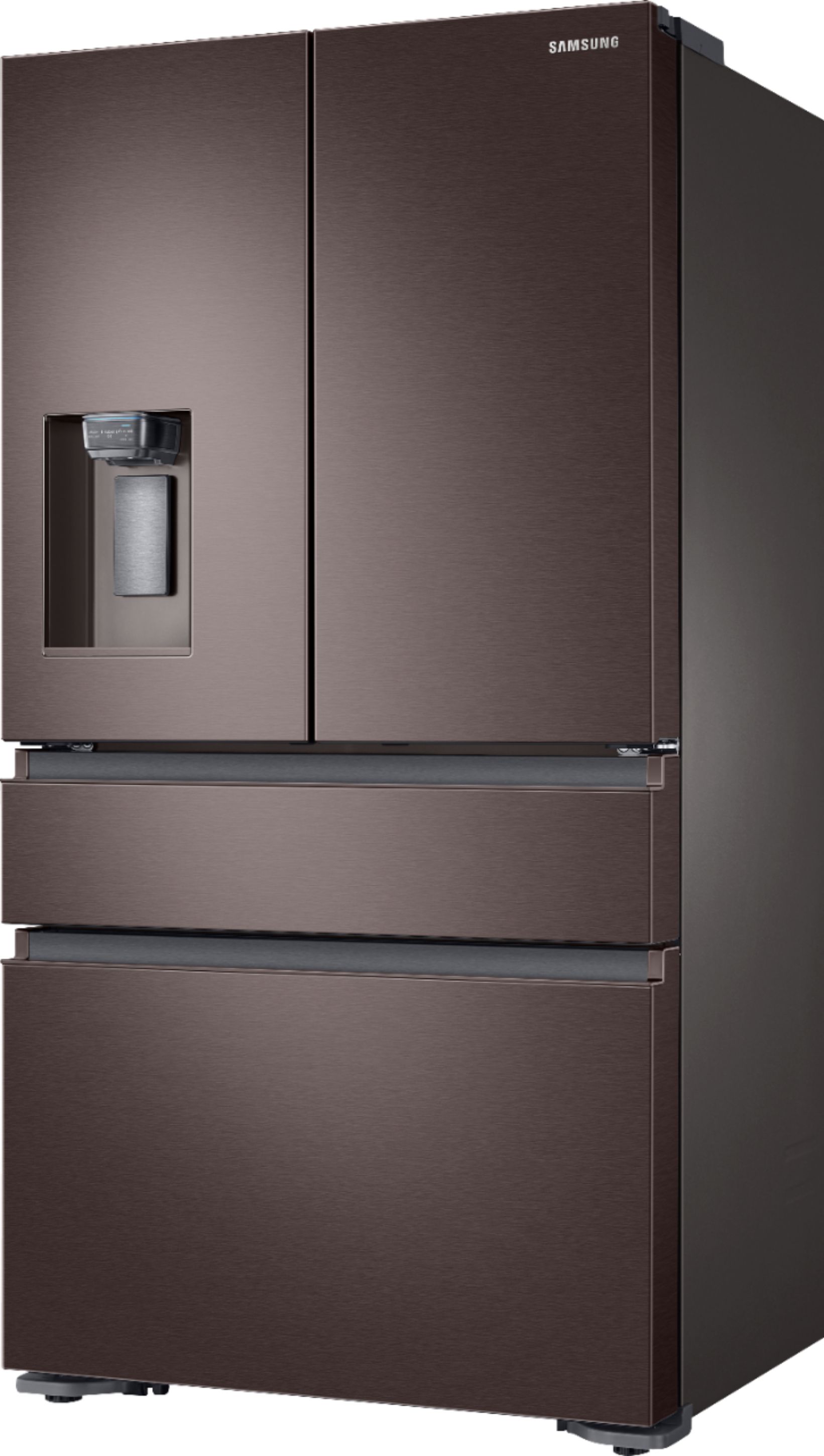 Left View: Samsung - 22.6 Cu. Ft. 4-Door Flex French Door Counter-Depth Refrigerator - Tuscan Stainless Steel