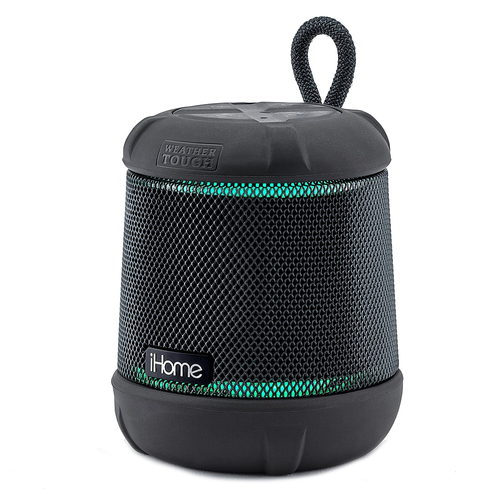 Left View: iHome - PlayTough L - Bluetooth Rechargeable Waterproof Portable Speaker with 20-Hour Mega Battery and Color Changing Lighting - Black