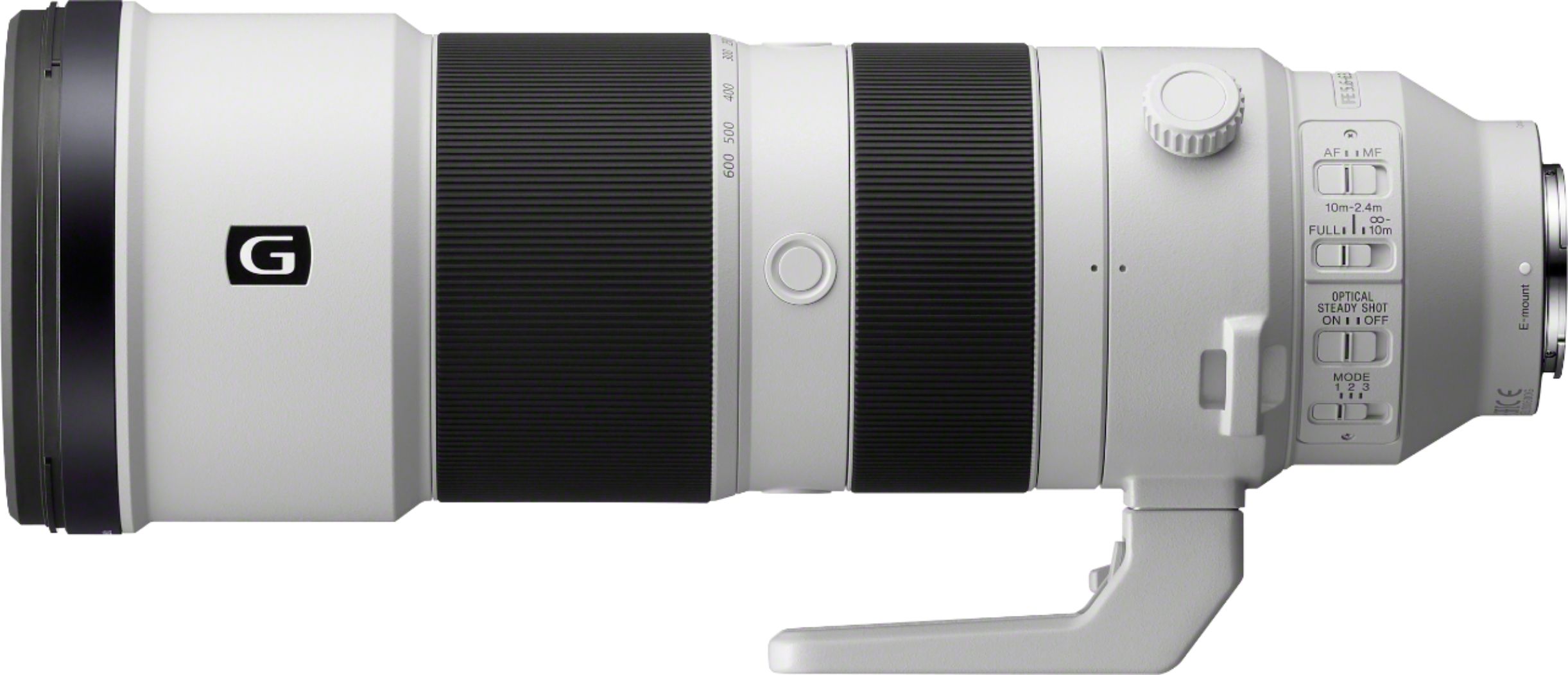 Left View: Sony - 200-600mm f/5.6-6.3 G OSS Optical Telephoto Zoom Lens - White/Black