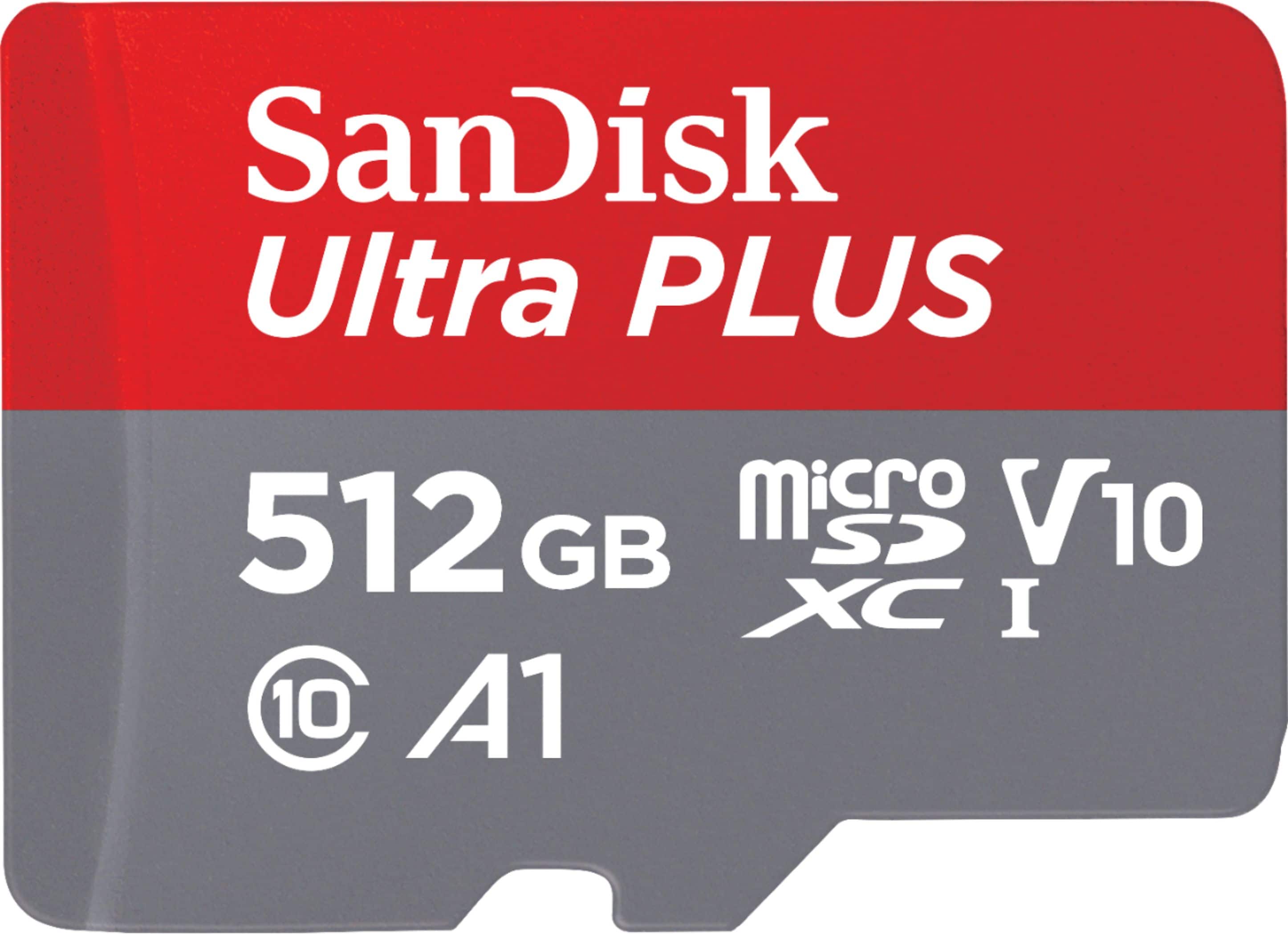 Front. SanDisk - Ultra PLUS 512GB microSDXC UHS-I Memory Card - Gray/Red.