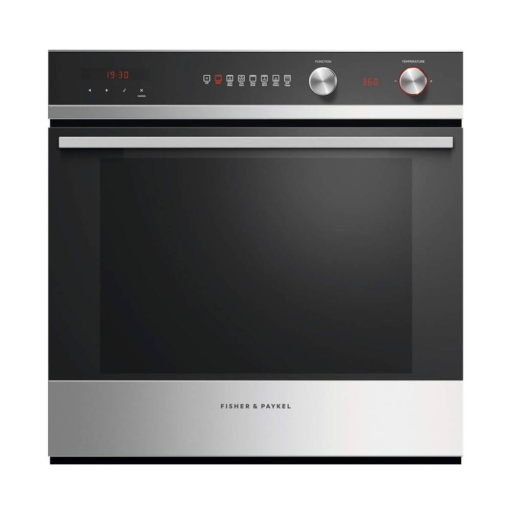 Front. Fisher & Paykel - Contemporary 23.5" Built-In Single Electric Wall Oven - Brushed Stainless Steel/Black Glass.