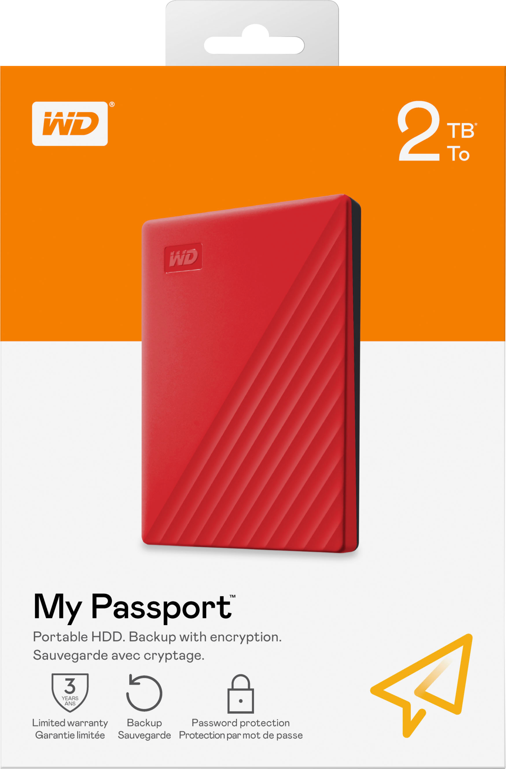WD My Passport 2TB External USB 3.0 Portable Hard Drive Red