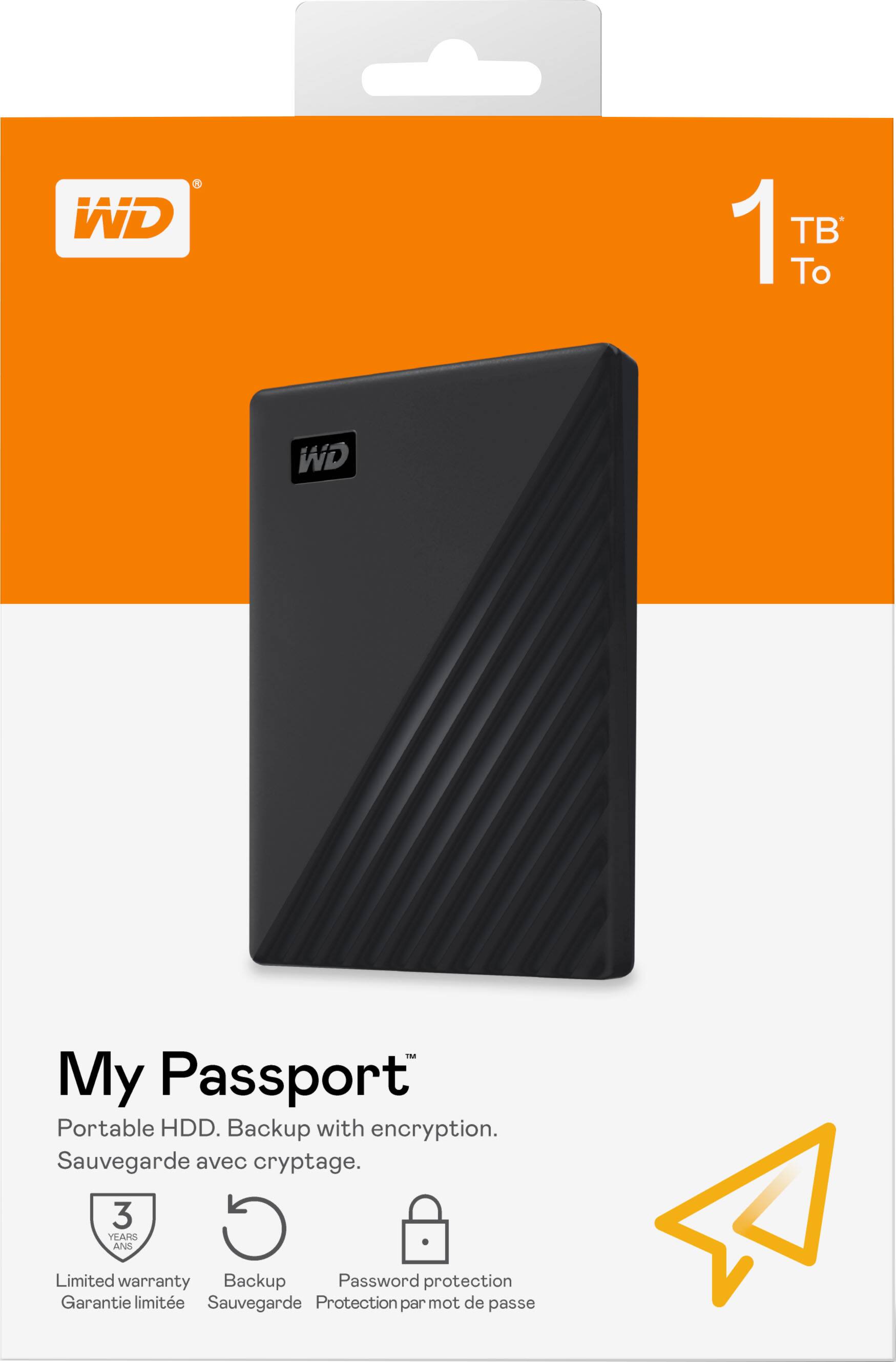 Alt View 20. WD - My Passport 1TB External USB 3.0 Portable Hard Drive - Black.