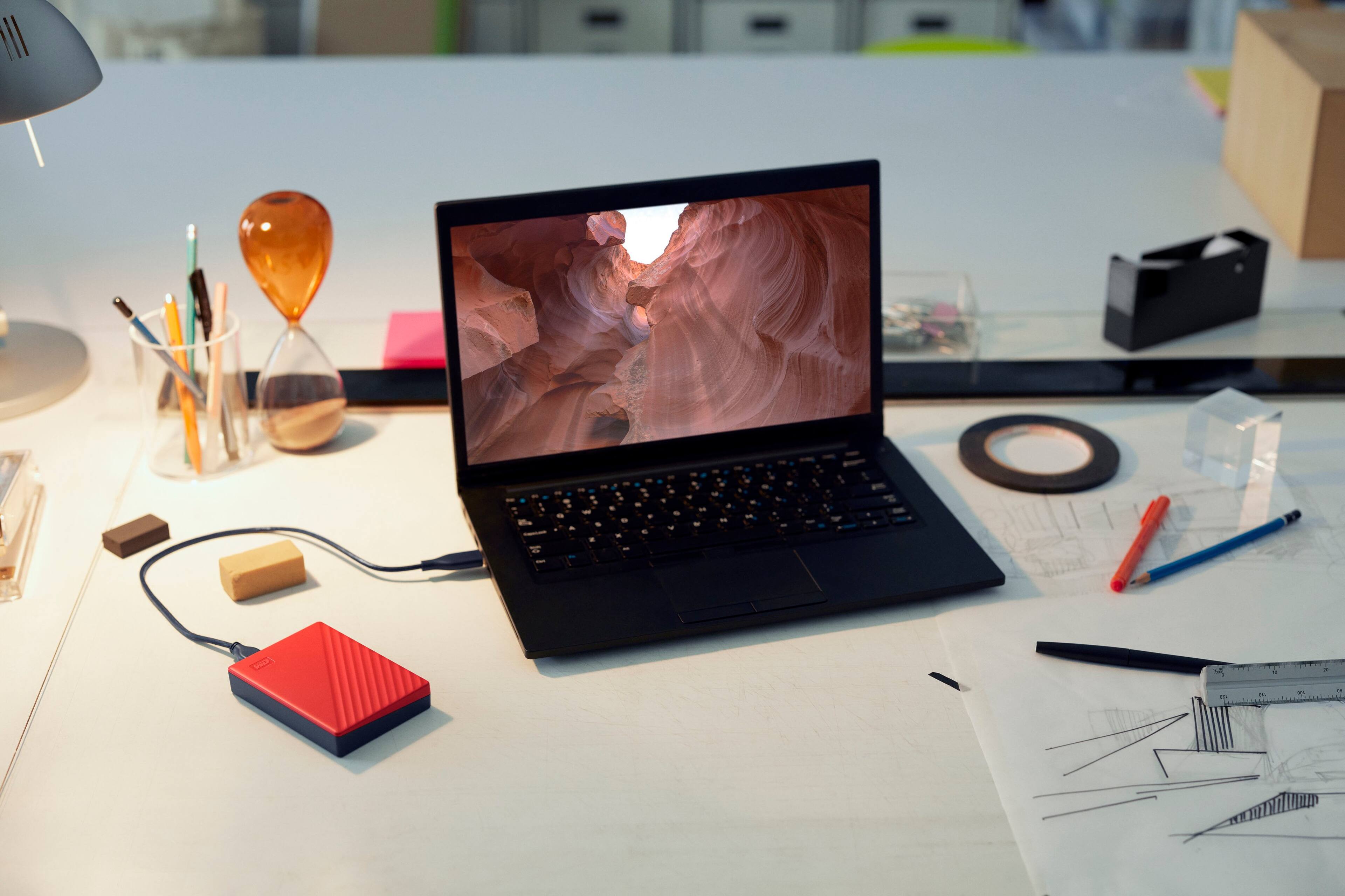 Alt View 13. WD - My Passport 4TB External USB 3.0 Portable Hard Drive - Red.