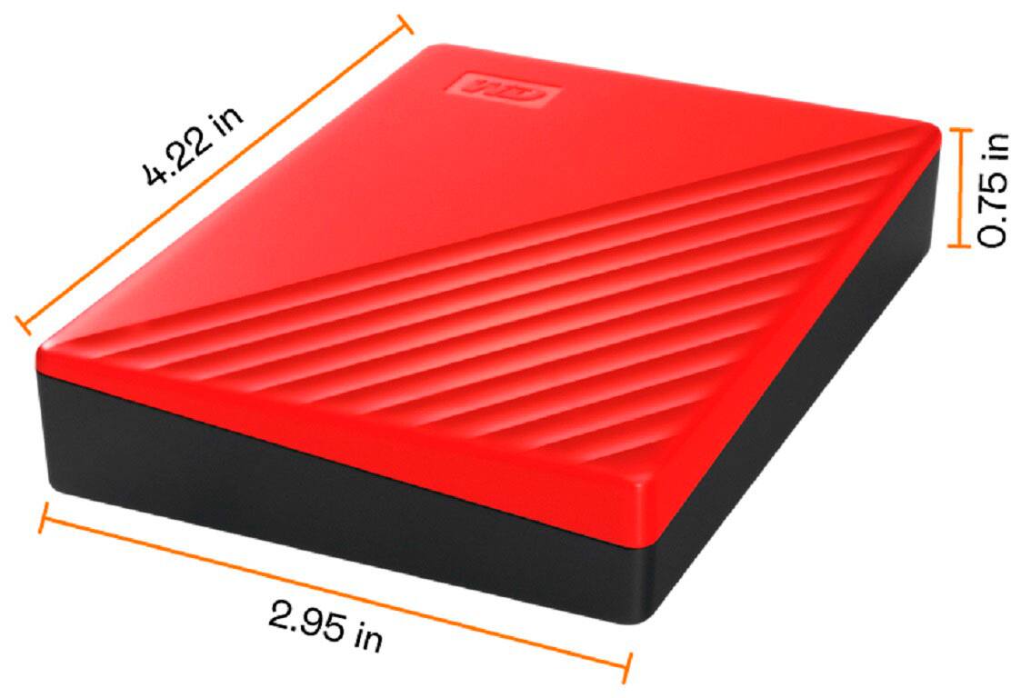 Angle. WD - My Passport 4TB External USB 3.0 Portable Hard Drive - Red.