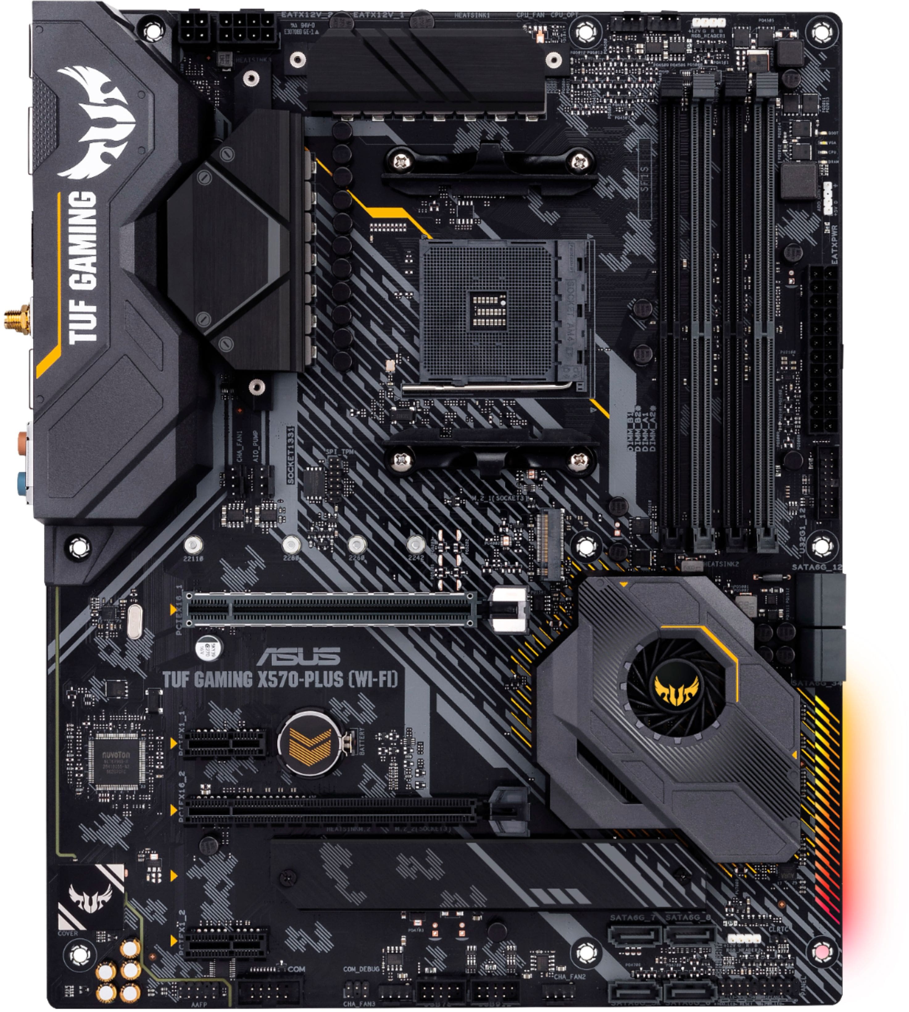 Front. ASUS - TUF GAMING X570-PLUS (WI-FI) (Socket AM4) AMD X570 ATX DDR5 Wi-Fi 6E Motherboard - Black.