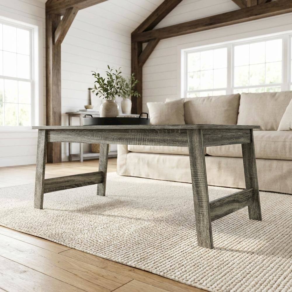 Angle. FurniFact - French Oak Grey Coffee Table with Open Shelf Storage and Compact Design 18040GYW - French Oak Grey.