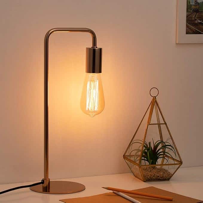 Oumilen - Minimalist Industrial Black Table Lamp with Exposed Bulb - Bedside Nightstand Desk Lamp for Bedroom Office