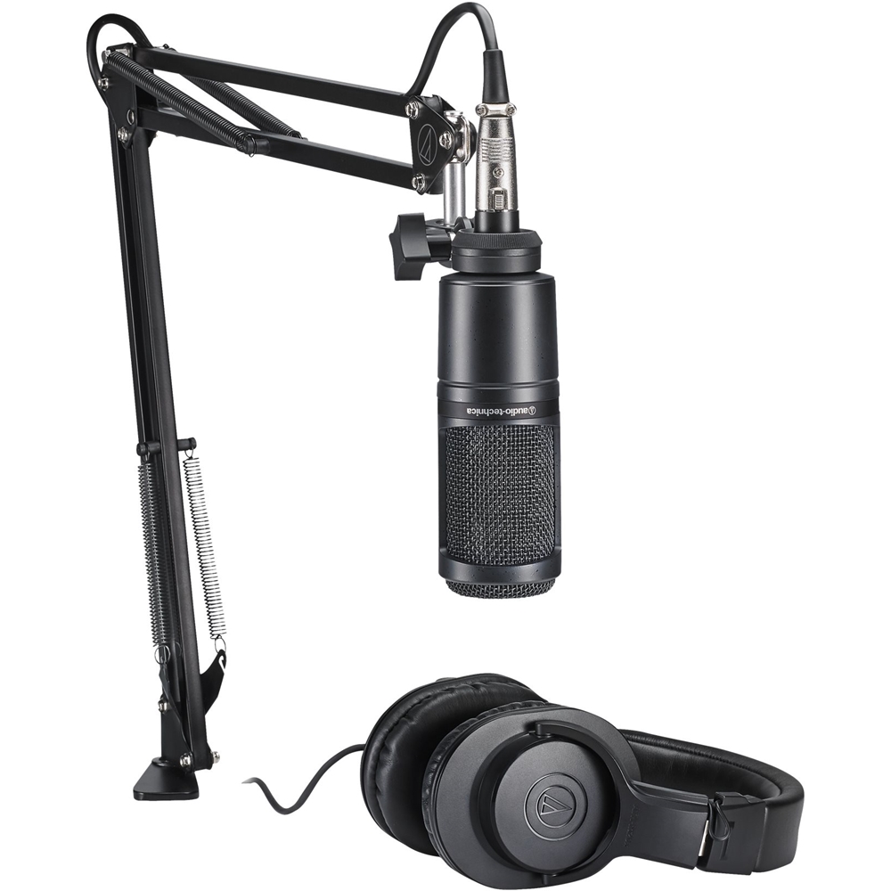 2 Audio Technica Dynamic Podcasting Podcast Microphones+Stands+Pop Filter+Cables 