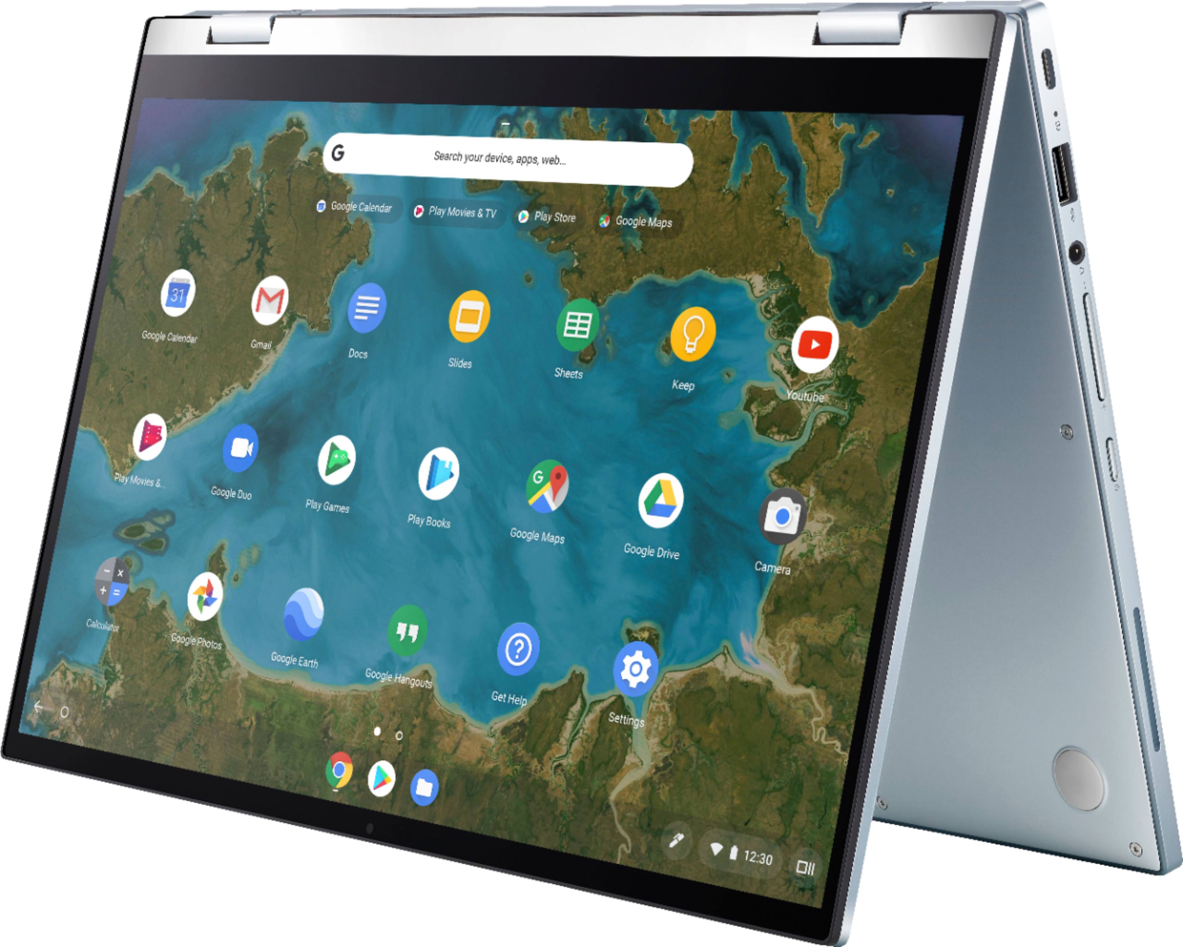 Left. ASUS - 2-in-1 14" Touch-Screen Chromebook - Intel Core m3 - 4GB Memory - 64GB eMMC Flash Memory.