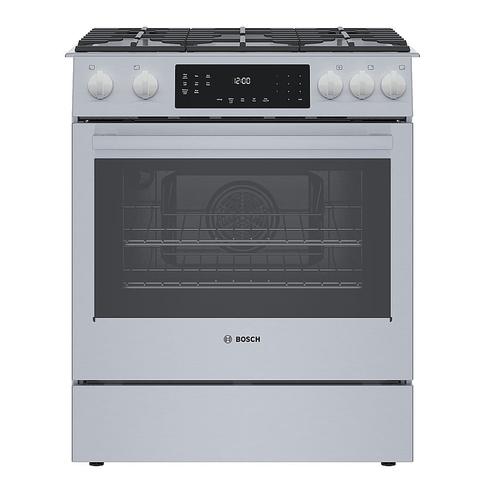 Front. Bosch - Benchmark Series 4.8 Cu. Ft. Slide-In Gas Convection Range with Self-Cleaning - Stainless steel.