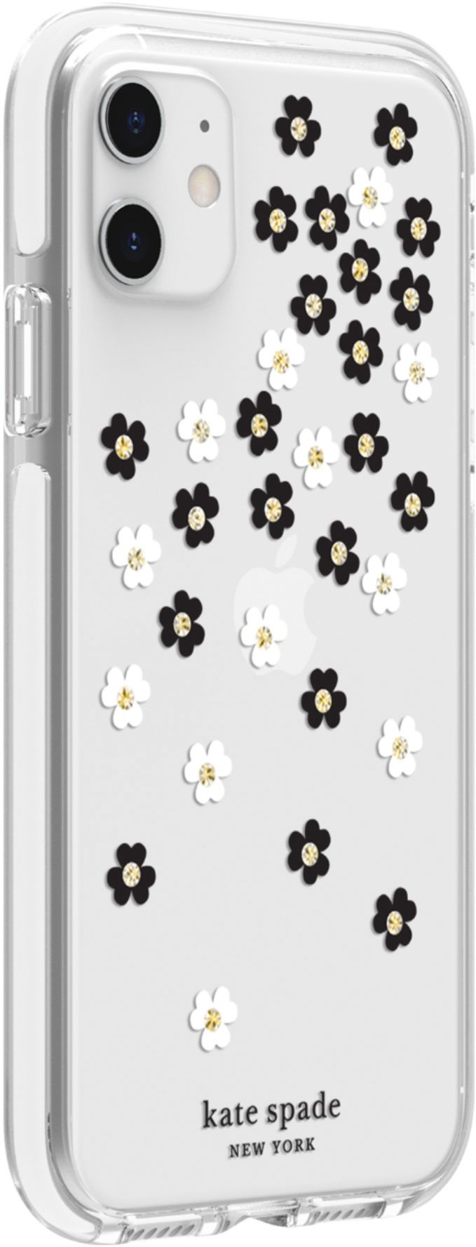 Angle View: kate spade new york - Defensive Hardshell Case for Apple® iPhone® 11 - White/Clear/Scattered Flowers Black/Gold Gems